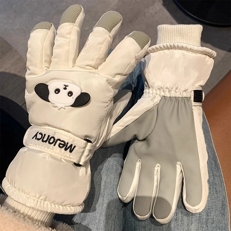 可爱小狗滑雪手套女冬季2025新款保暖加厚加绒户外骑行防水防寒潮