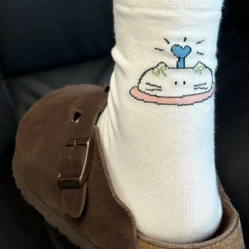 卡通袜子女中筒袜春秋新款可爱搞怪猫咪2025新款爆款勃肯鞋长袜