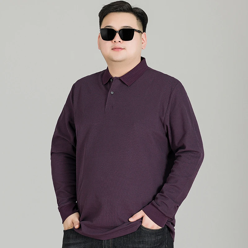 【100%丝光棉】加肥加大纯棉polo衫男翻领长袖t恤春秋胖子宽松体恤