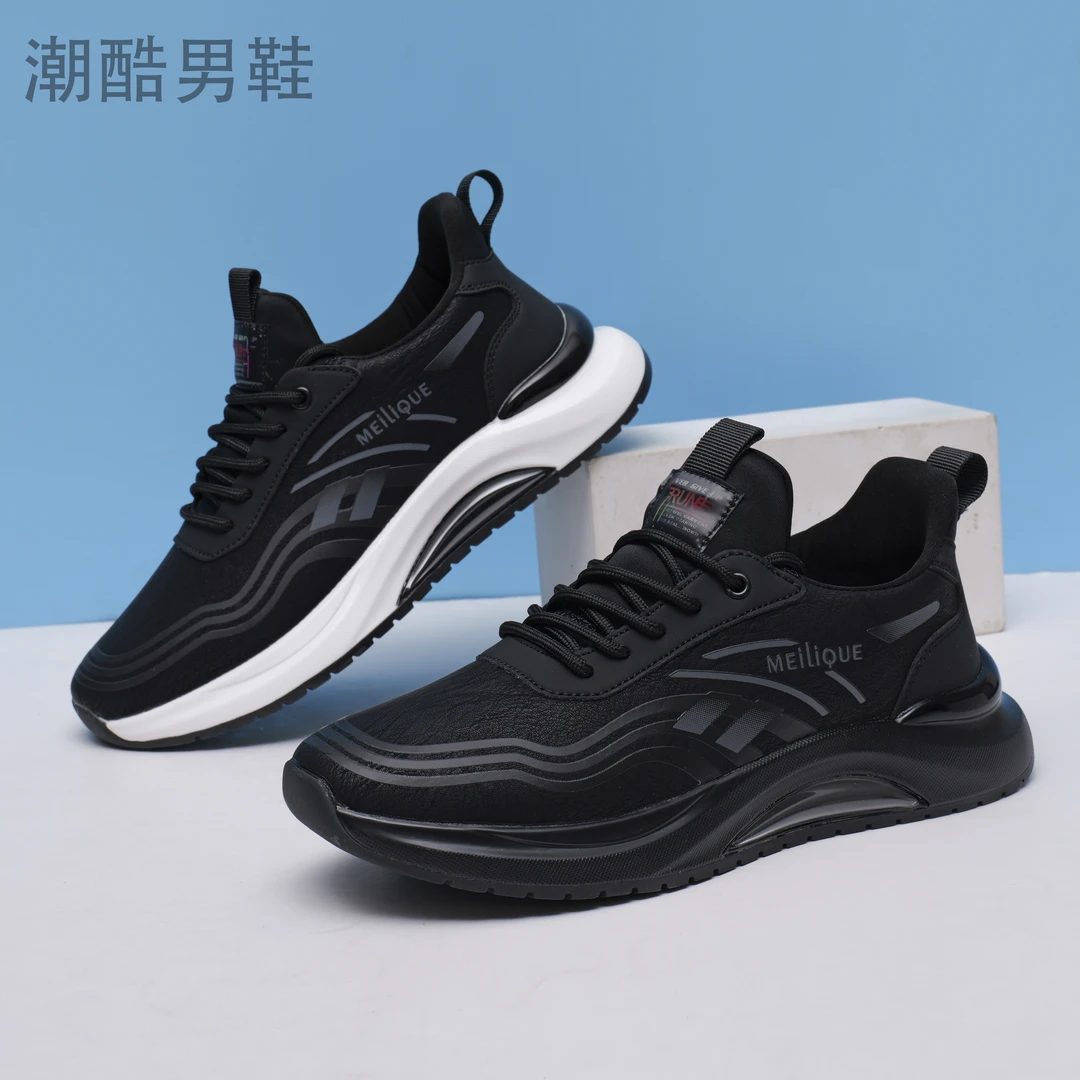 莎6251纯黑耐脏男士休闲鞋有单有棉时尚跑步训练透气男鞋休闲鞋