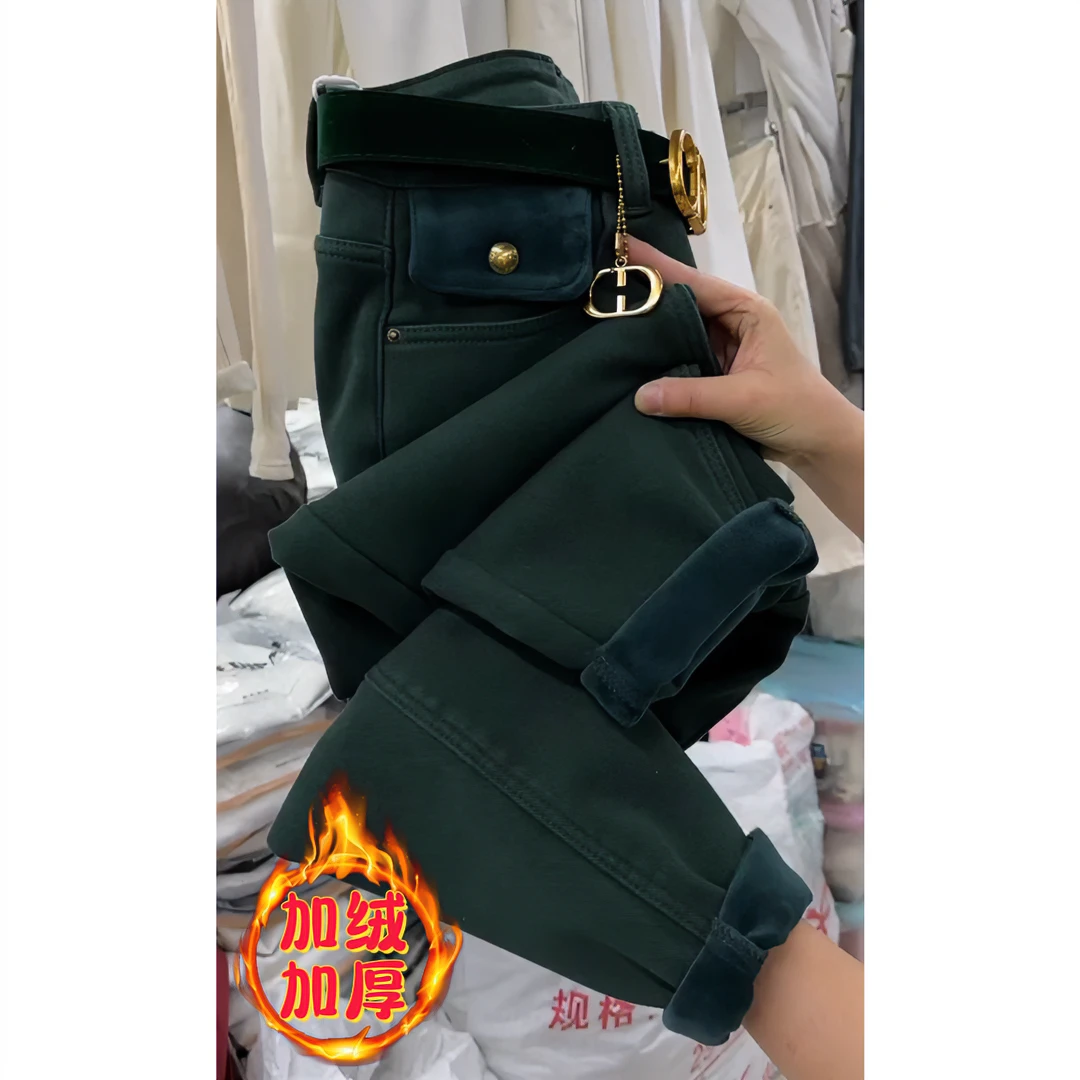 加绒加厚哈伦牛仔裤女高腰宽松显瘦2023冬季新款怀旧复古老爹裤子