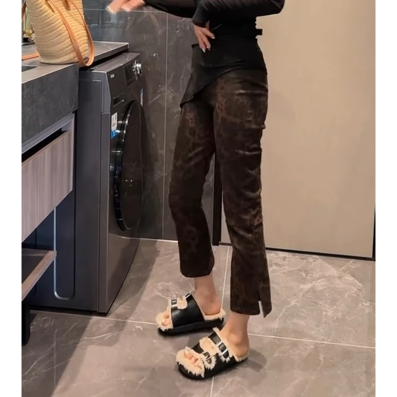 Aimeerosa/艾洛莎直筒裤显瘦百搭九分裤秋季洋气时尚开叉牛仔裤女