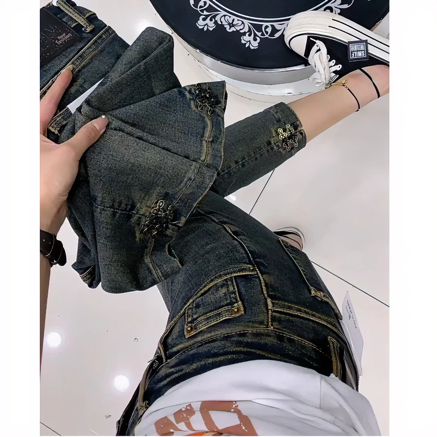 早秋新款八分高级感烟管裤小个子显瘦小脚裤大码女装牛仔裤微胖穿