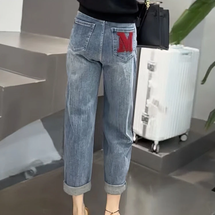 梨形身材微胖女生浅色显瘦九分哈伦老爹裤春夏百搭牛仔裤宽松弹力