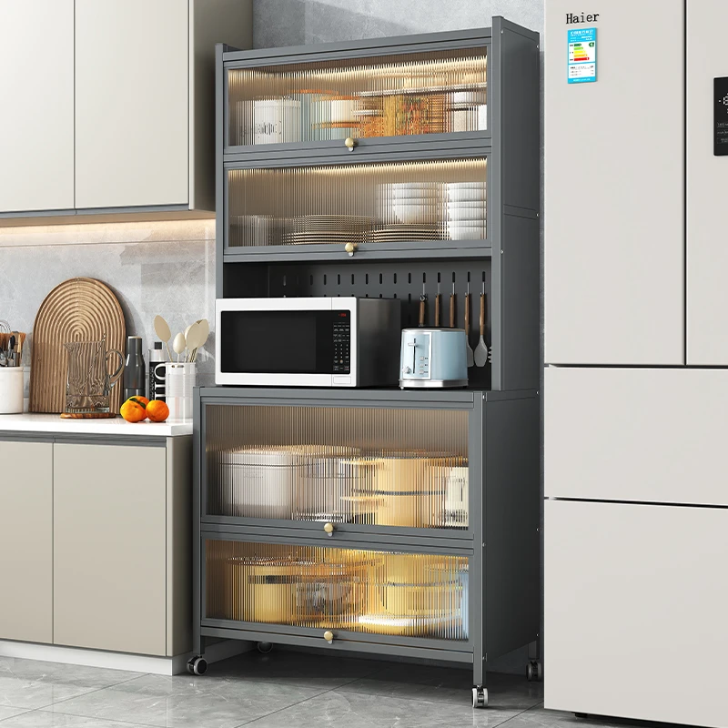 餐边柜厨房置物架落地多层烤箱微波炉收纳多功能靠墙一体储物柜子