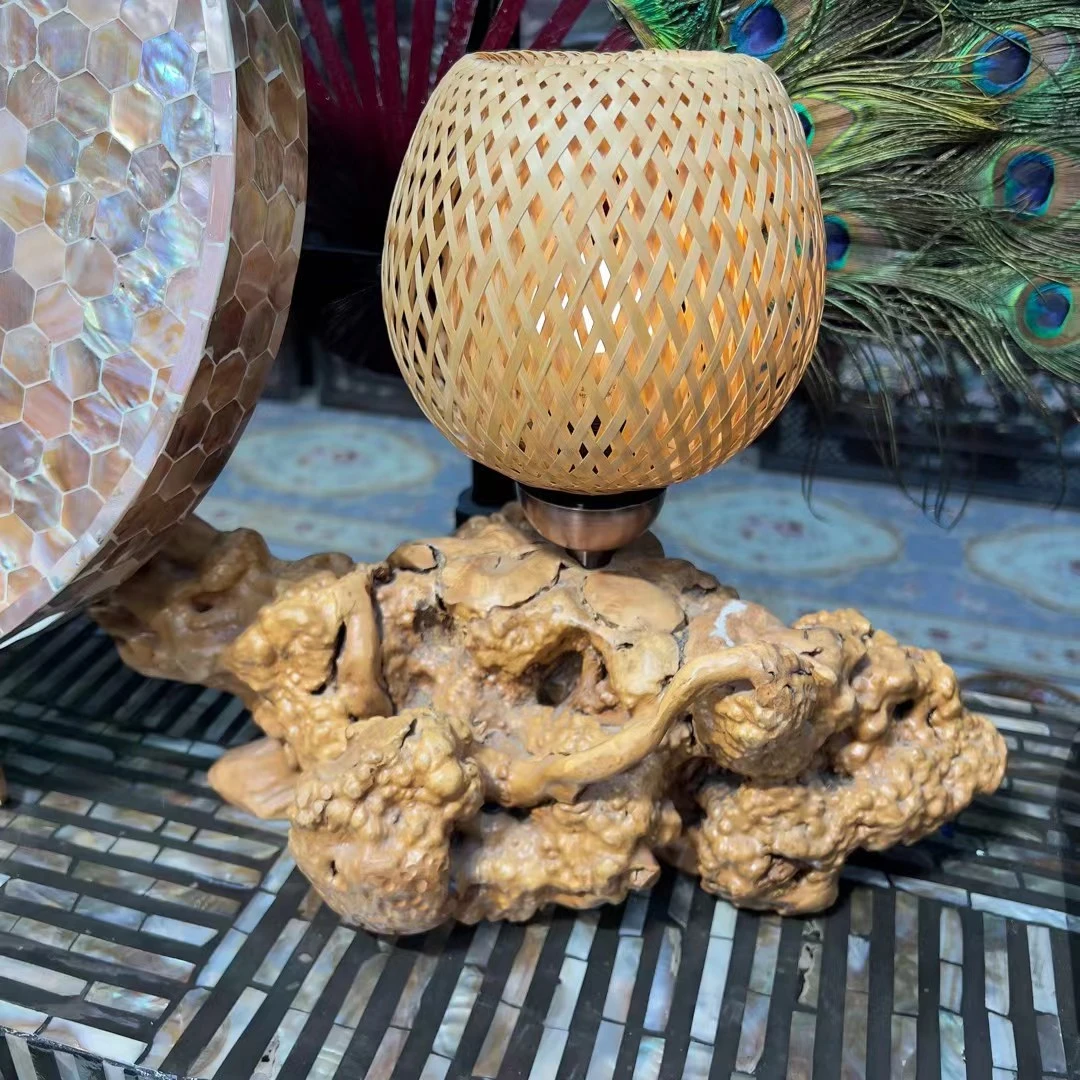 KA—艺术造型底座双层竹编台灯 36*25*30CM