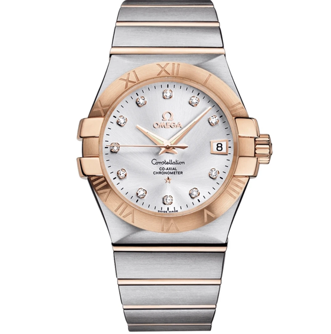 全新未使用 Omega/欧米茄 星座系列/男表/35mm/玫瑰金/银盘/钻刻