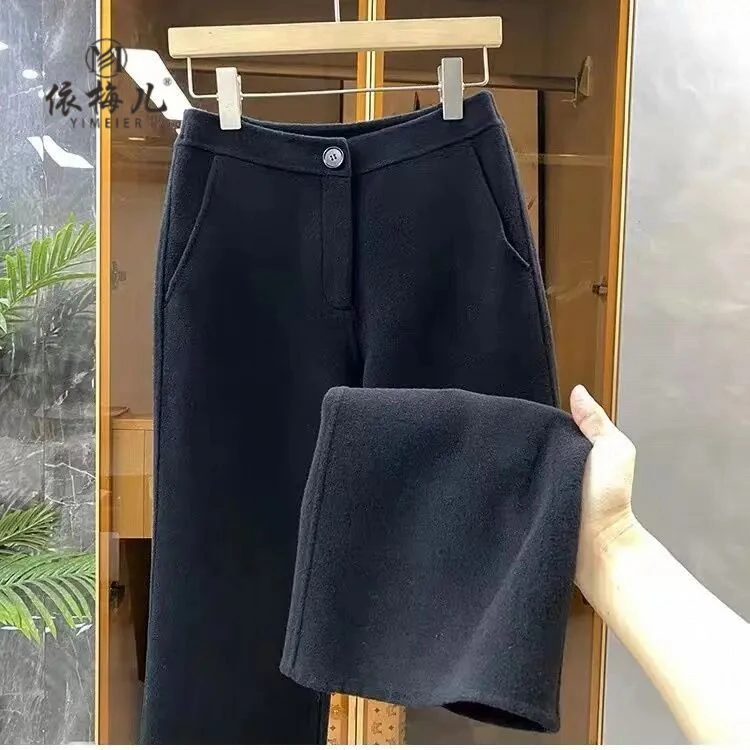 毛呢阔腿裤女2024年新款秋冬季高腰宽松垂感休闲裤呢子直筒女裤子