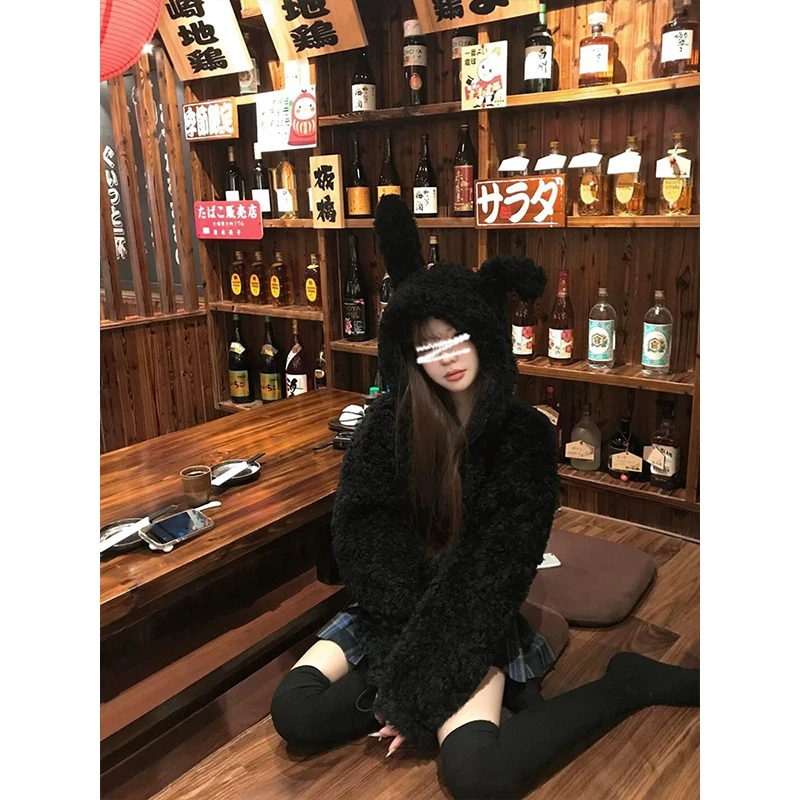 Moses Queen/魔西女王减龄兔耳宽松连帽卫衣软糯百搭毛绒外套