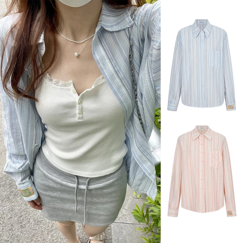 Moses Queen/魔西女王慵懒条纹衬衫外套女设计感甜辣长袖衬衣2008