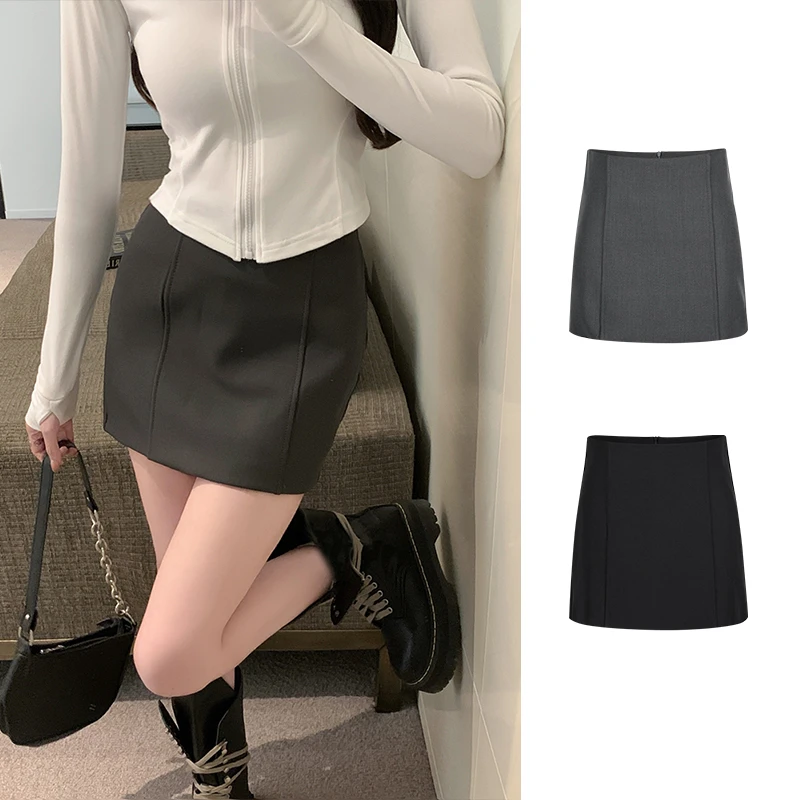 Moses Queen/魔西女王高级灰拼接设计包臀半身裙女防走光高腰短裙