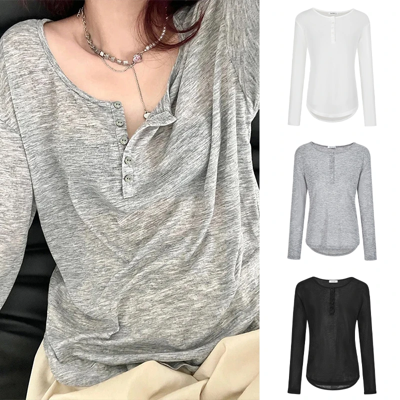 Moses Queen/魔西女王慵懒纯欲露锁骨罩衫女宽松长袖T恤辣妹上衣