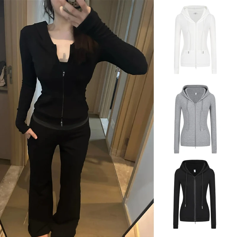 Moses Queen/魔西女王掐腰显瘦连帽开衫双拉链休闲运动瑜伽外套