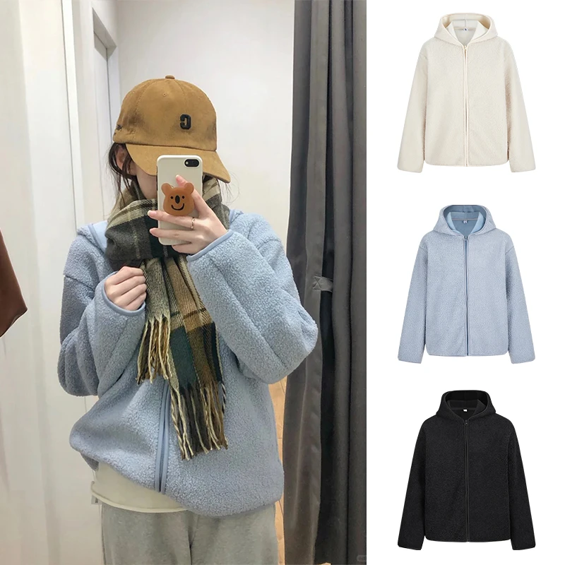 Moses Queen/魔西女王秋冬新款摇粒绒宽松连帽拉链夹克外套上衣