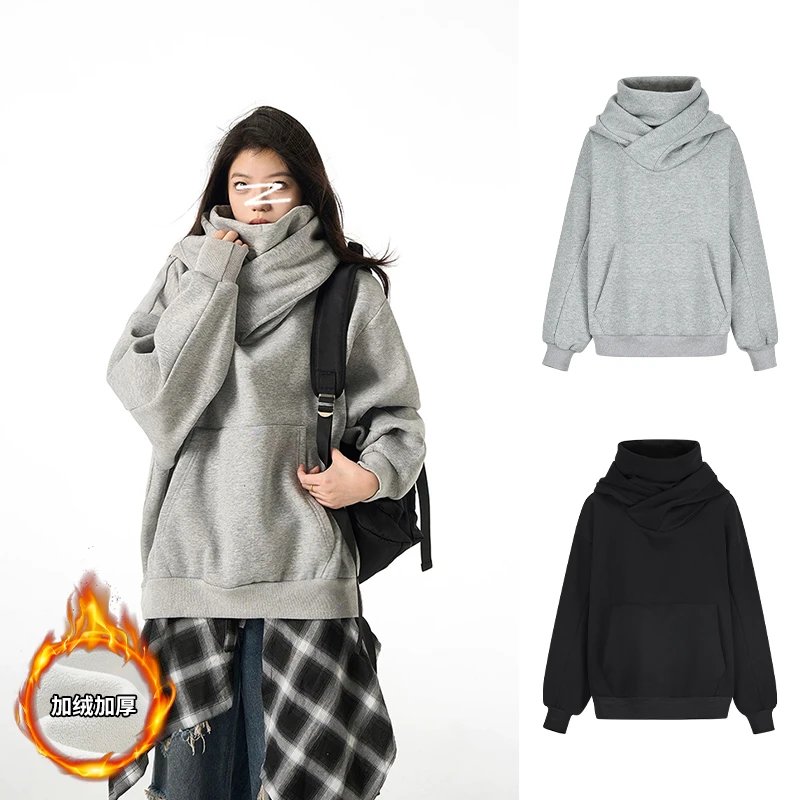 Moses Queen/魔西女王美式机能风外套加绒加厚高领连帽卫衣男女