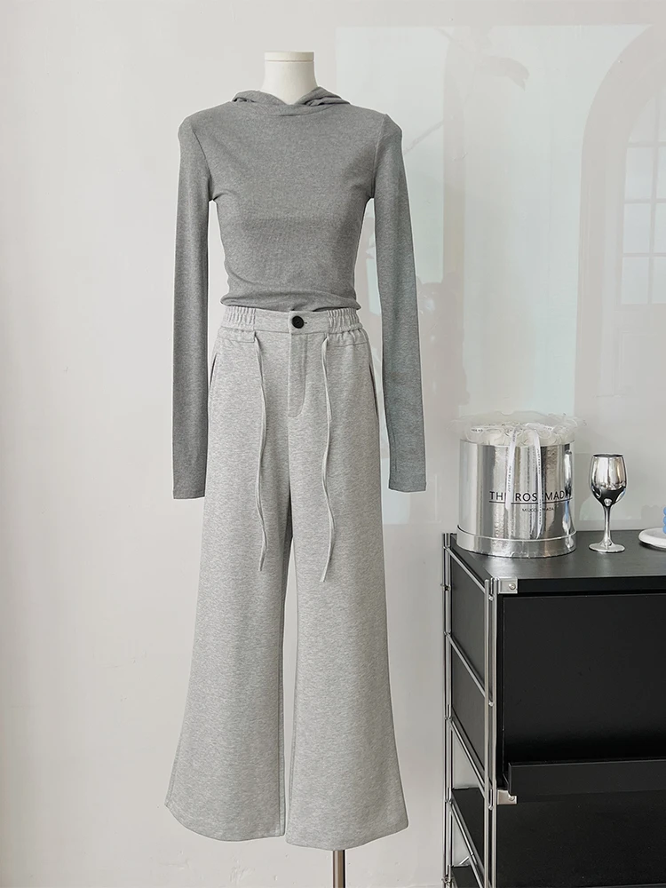 Moses Queen/魔西女王修身连帽套装显瘦长袖抽绳休闲卫裤两件套