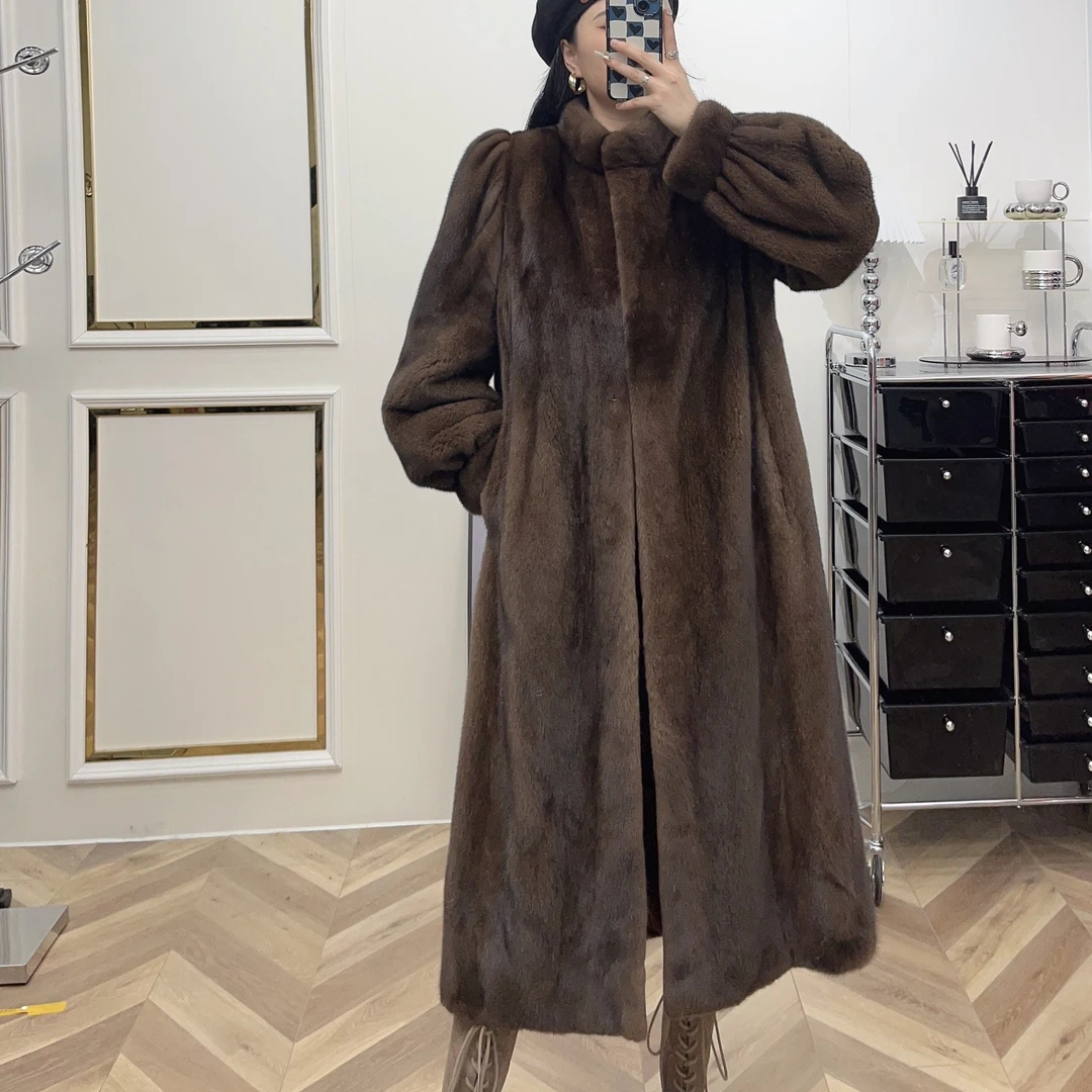 貂之韵3872丨时尚新款女士貂皮大衣气质立领修身长款水貂皮草外套
