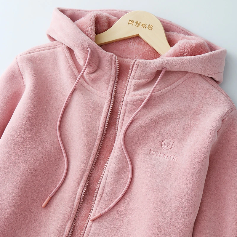 CJ奥粒绒连帽开衫外套女 冬季加绒加厚保暖宽松休闲 阿狸格格