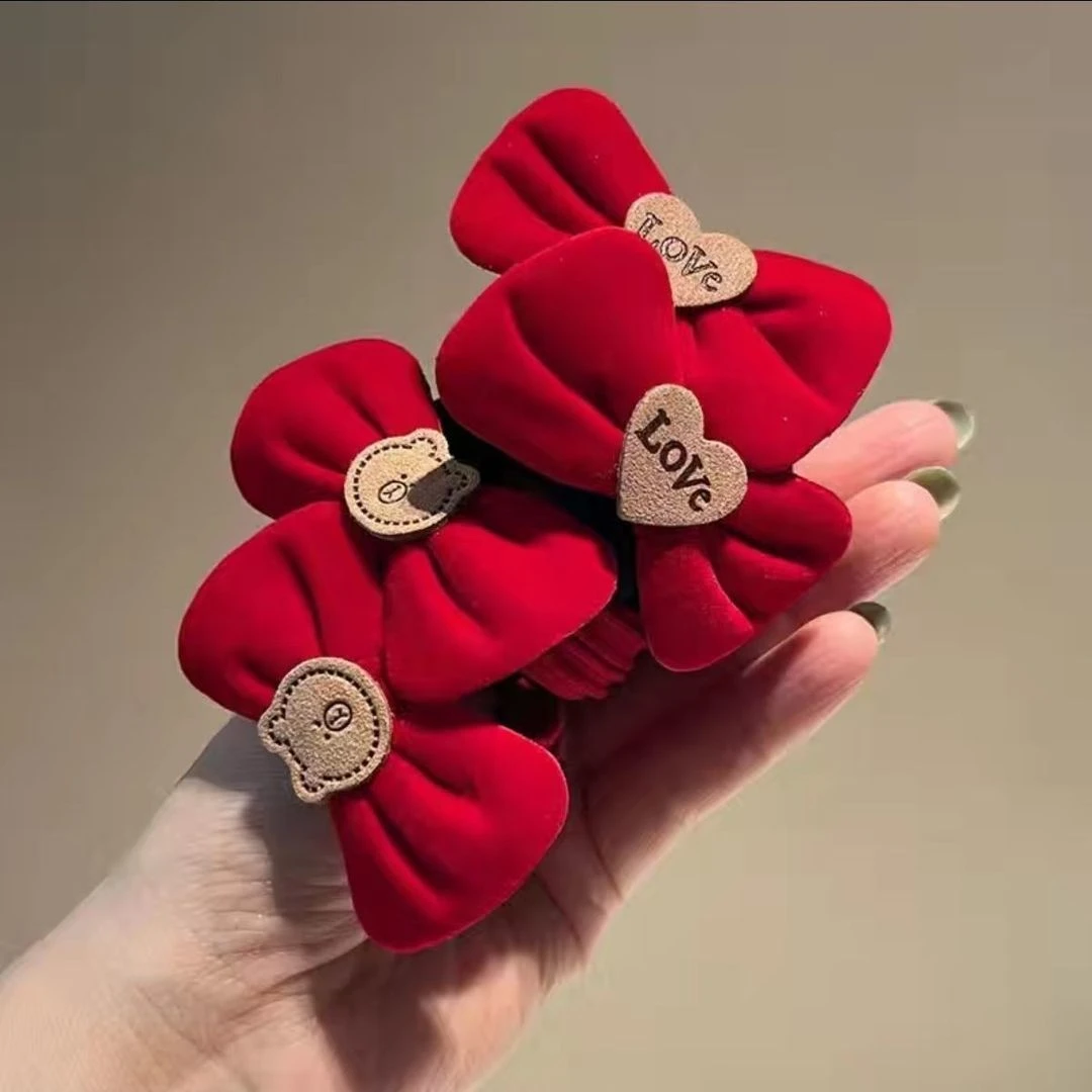 可爱丝绒蝴蝶结皮筋头饰发圈后脑勺氛围感碎爆款红色发饰毛绒甜美