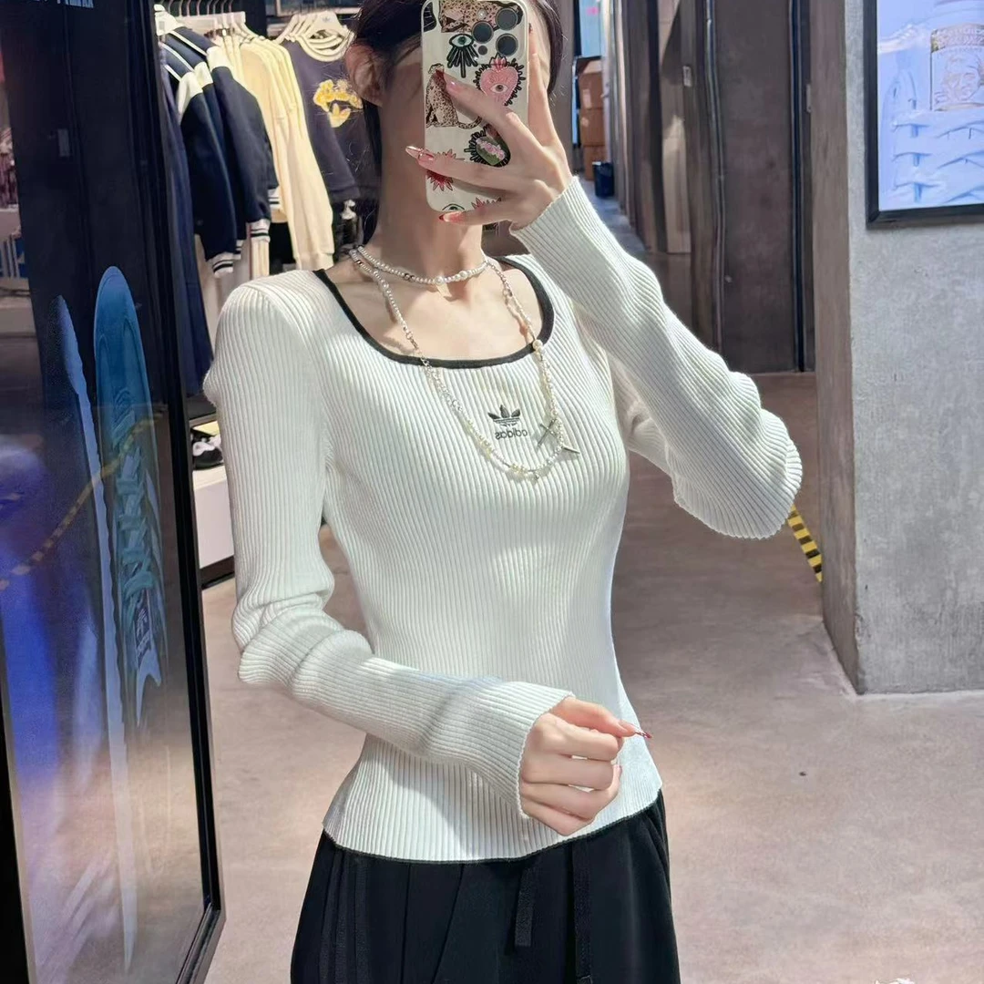 adidas阿迪达斯 复古穿搭针织运动紧身方领套头衫JM8055