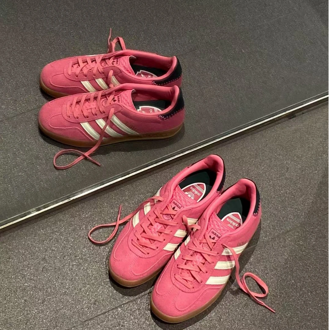 adidas三叶草GAZELLE舒适百搭防滑耐磨低帮粉色 T头鞋 JI2014