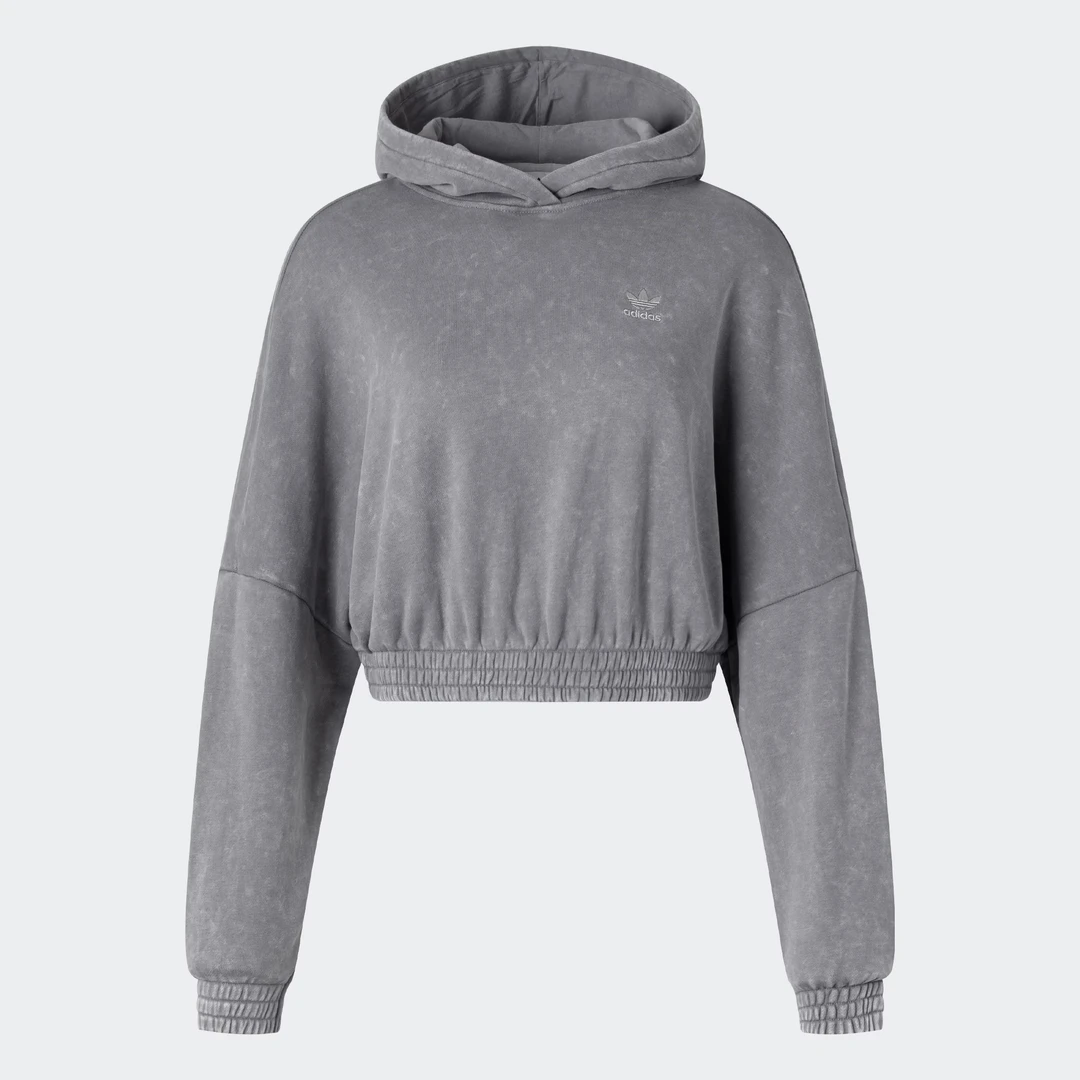 adidas三叶草ACID-WASH CROP HOODIE复古纯棉连帽卫衣套衫IW5492