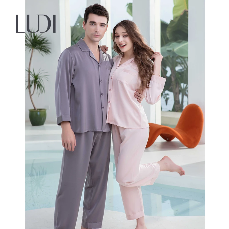 情侣男冰丝家居服夏季薄款长袖轻薄透气舒适LDC23002