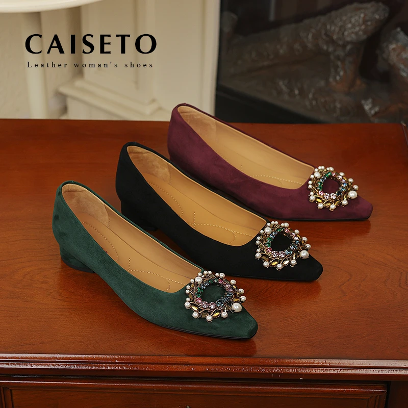 羊皮/3cm2025女士尖头搭扣平底鞋软底百搭浅口时尚低跟气质D732