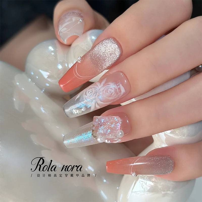 Rola Nora【玫瑰故事】纯手工穿戴甲 水彩手绘款小众玫瑰千金风轻奢
