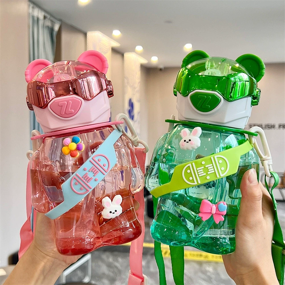 新款大容量可爱儿童水杯幼儿园带吸管杯学生上学专用超萌便携水壶
