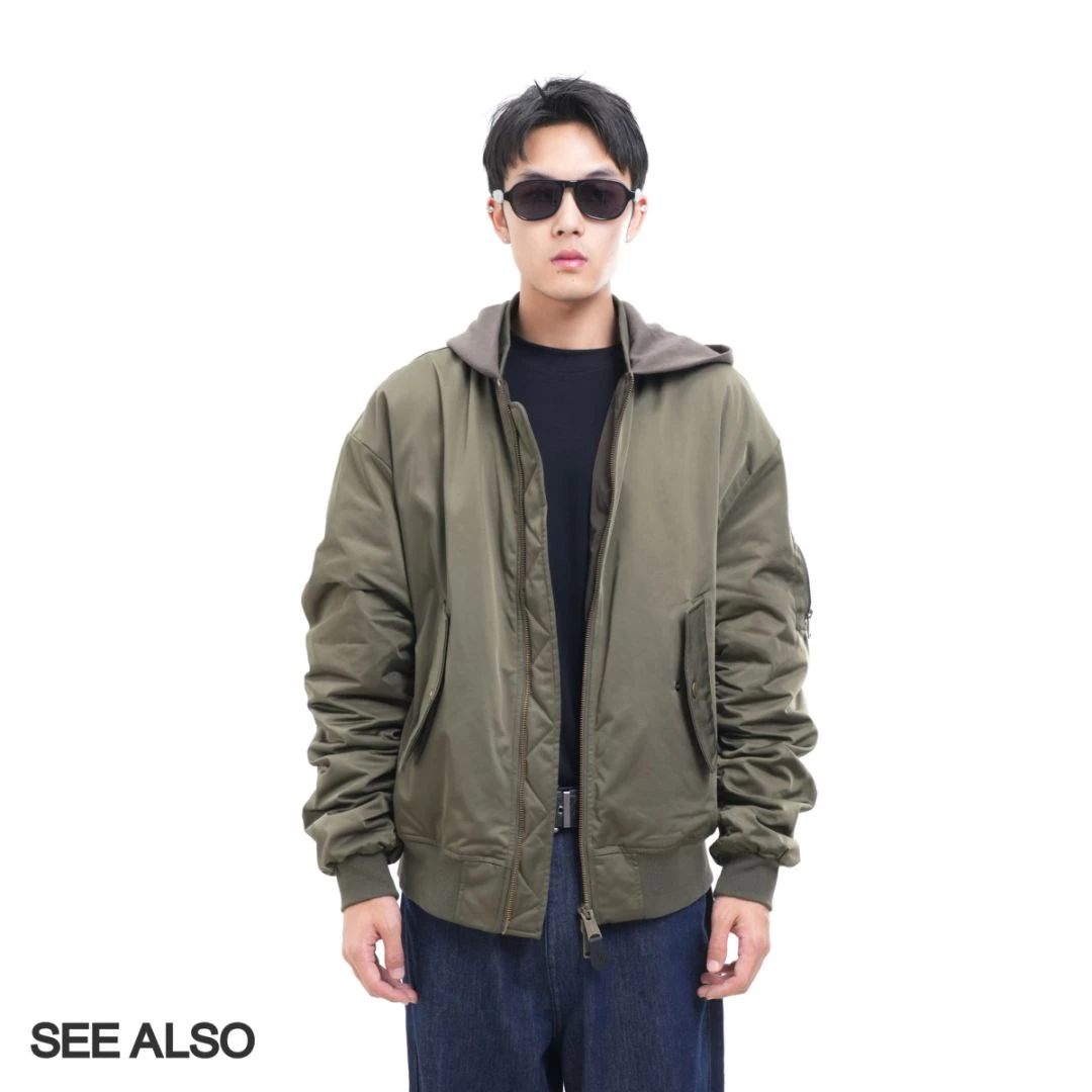 SEE ALSO MA-1飞行夹克 廓形boxy水洗连帽棒球服棉服外套LD4306