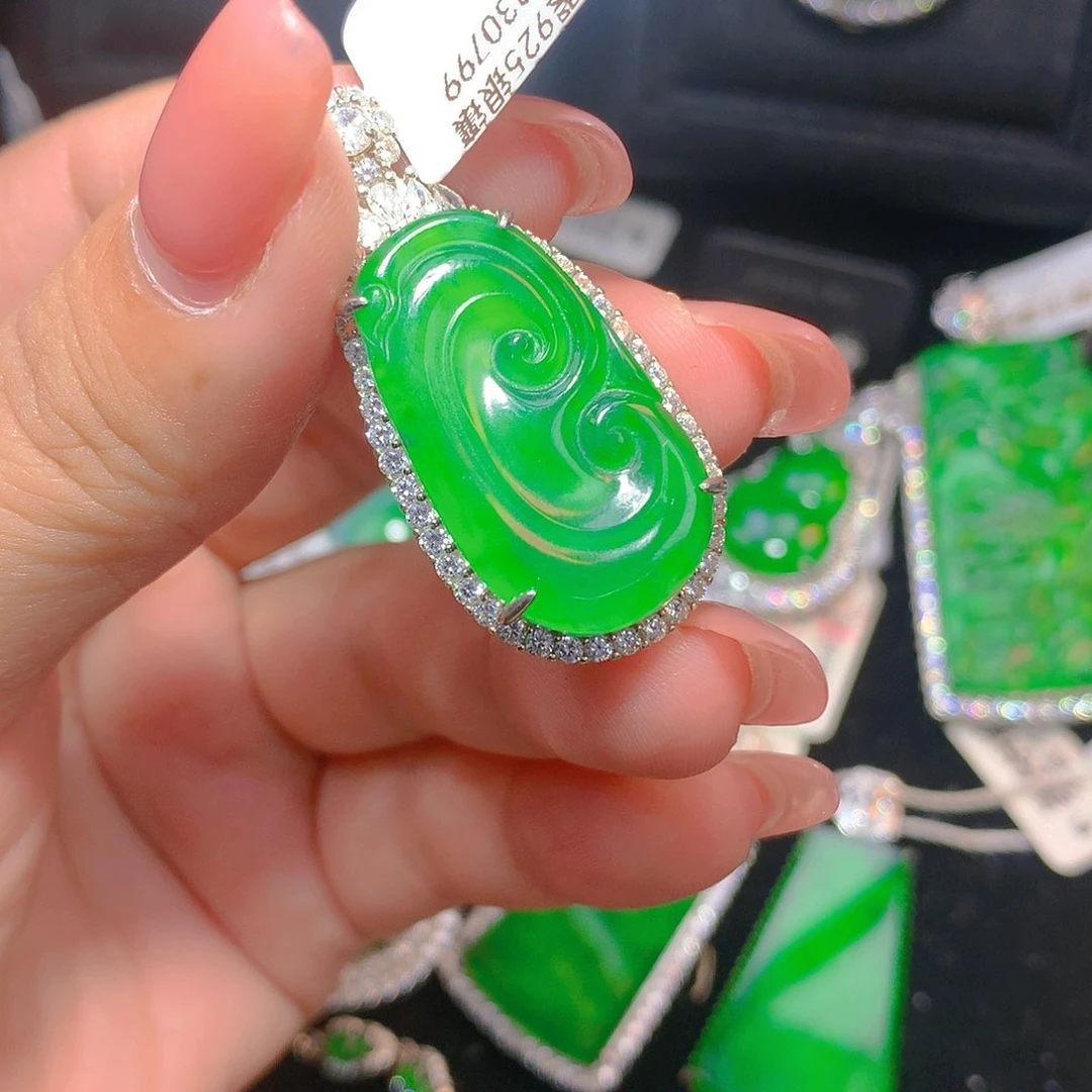 翡翠吊坠(不含链)银S925镶嵌