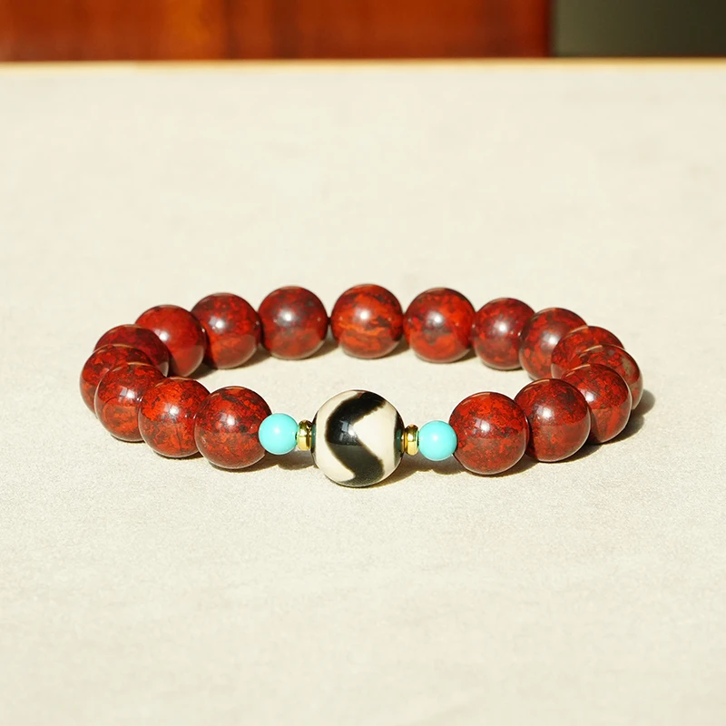 【西域天石】天红单圈鸿运当头红色手串火星石