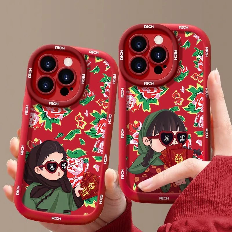 东北大花布卡通情侣苹果15promax手机壳iPhone14全包13/12/11防摔