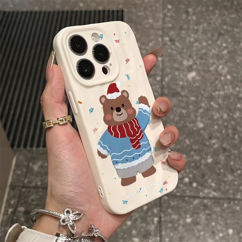 冬日圣诞小熊苹果15手机壳iPhone14promax可爱13卡通12防摔女款11