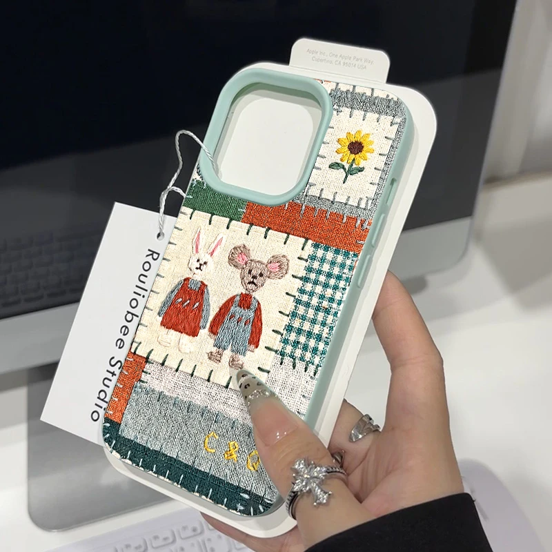 针织小兔老鼠适用苹果16promaxiPhone15手机壳14简约13个性12可爱