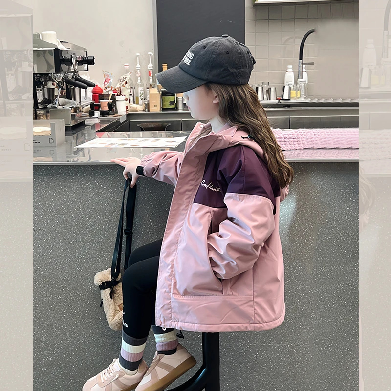 加绒加厚大童装棉服冲锋衣儿童洋气外套风衣女童棉衣 3C730