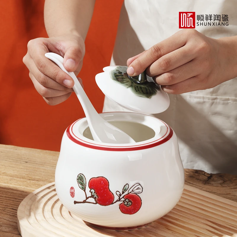 【猪油罐】顺祥陶瓷柿柿如意1.5L猪油罐一器多用