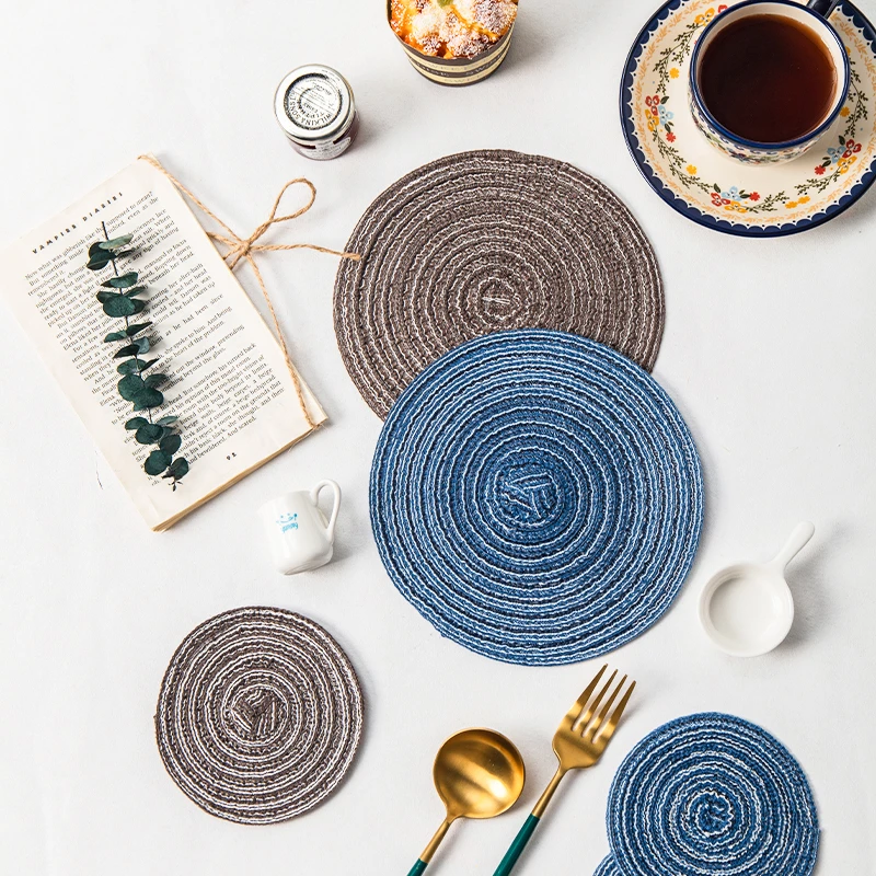 【宠粉福利】顺祥简约圆形餐垫2件套家用编织防烫垫碗垫壶垫