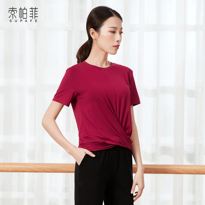 【索帕菲特惠】舞蹈练功服上衣女黑色宽松跳舞训练基训服装中袖