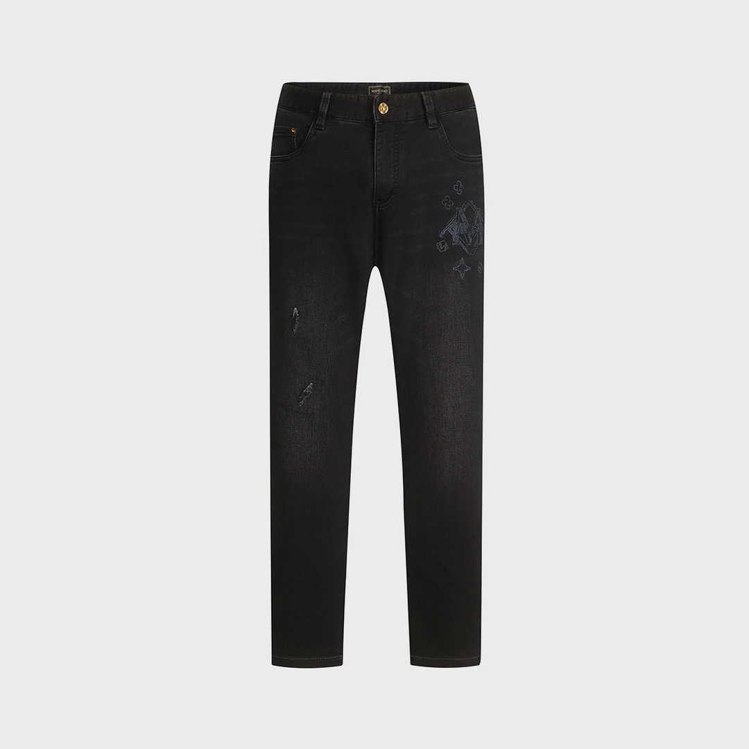 MANGANO【LOGO镭射烫钻】24秋季潮流时尚磨破直筒男式牛仔裤2232308