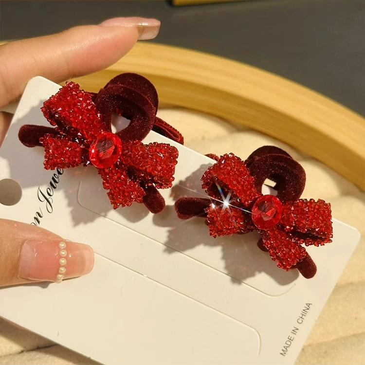 新年红色丝绒蝴蝶结小发夹发卡女秋冬新款刘海夹小号公主头发抓夹
