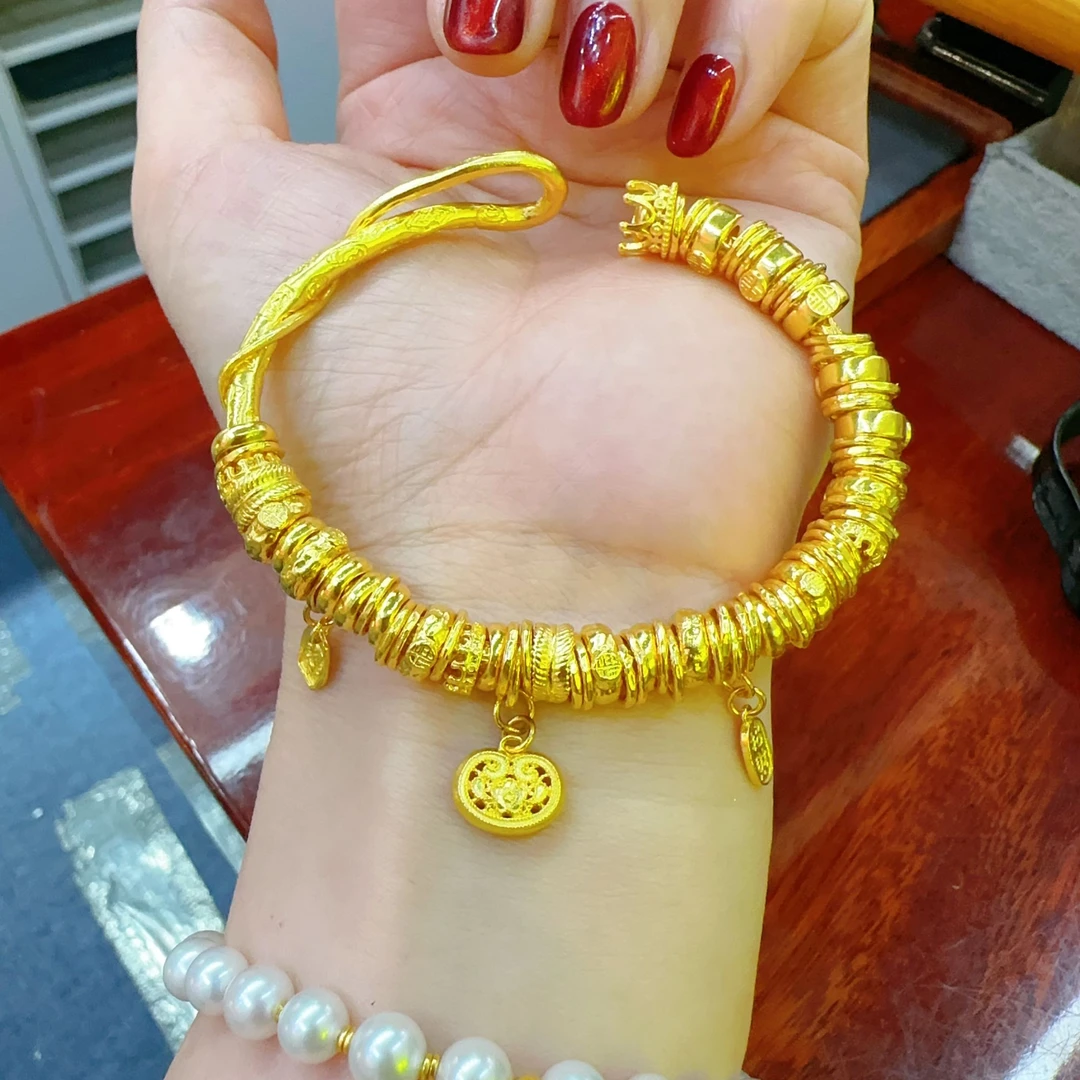 古法999diy活口盘缠手镯手工传承素款调节盘缠手镯国潮黄金素圈