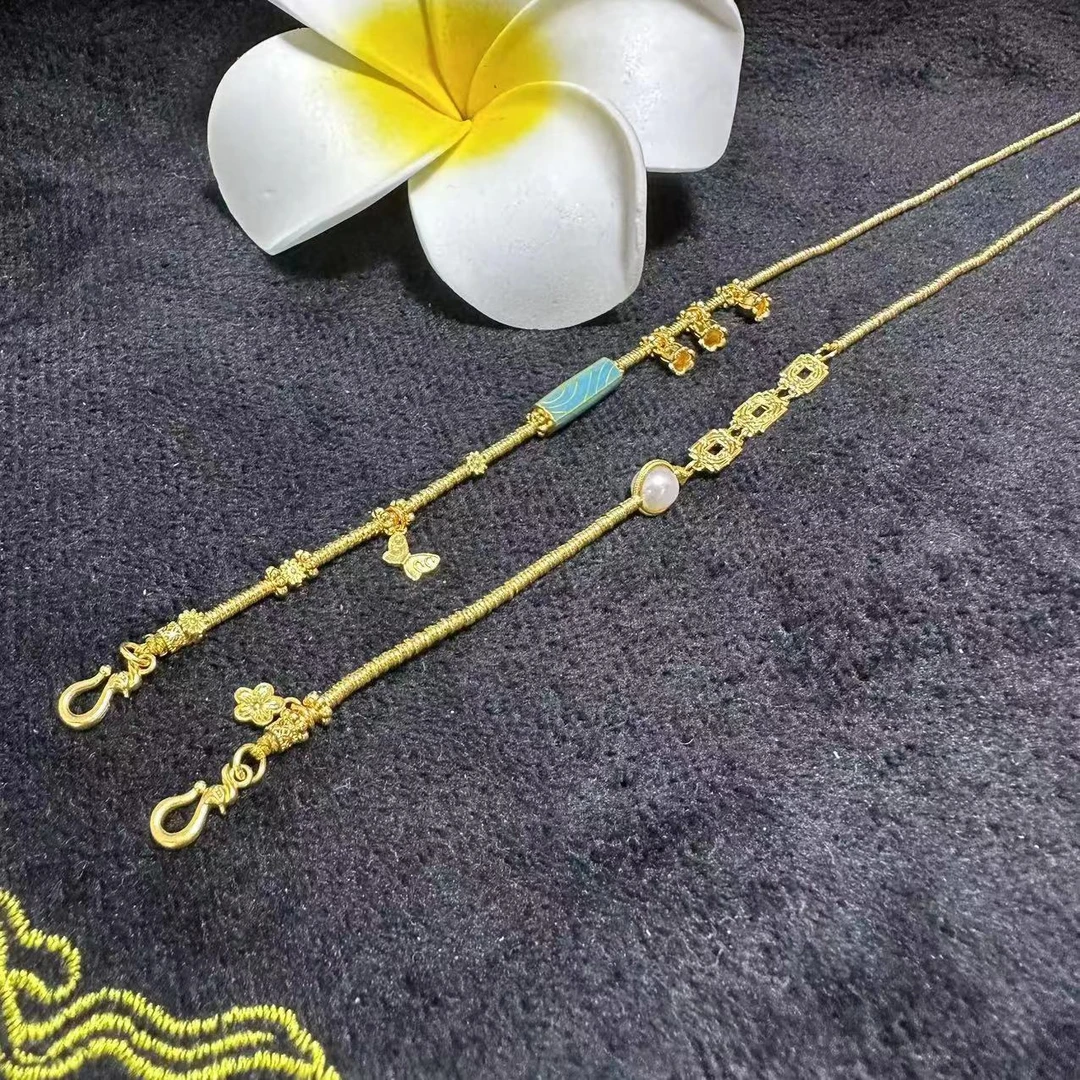 足金999黄金烧蓝diy万能链铃兰花碎碎金时尚百搭链女神节礼物