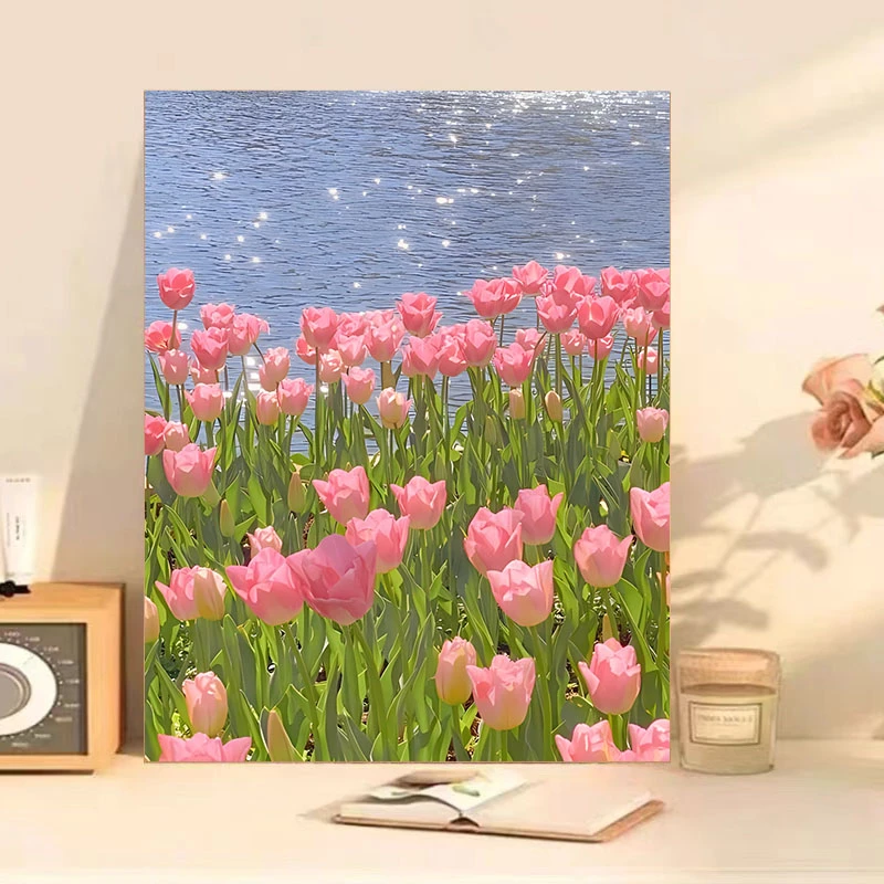 郁金香DIY手工钻石画粘贴解压十字绣风景花卉客厅家居装饰挂画