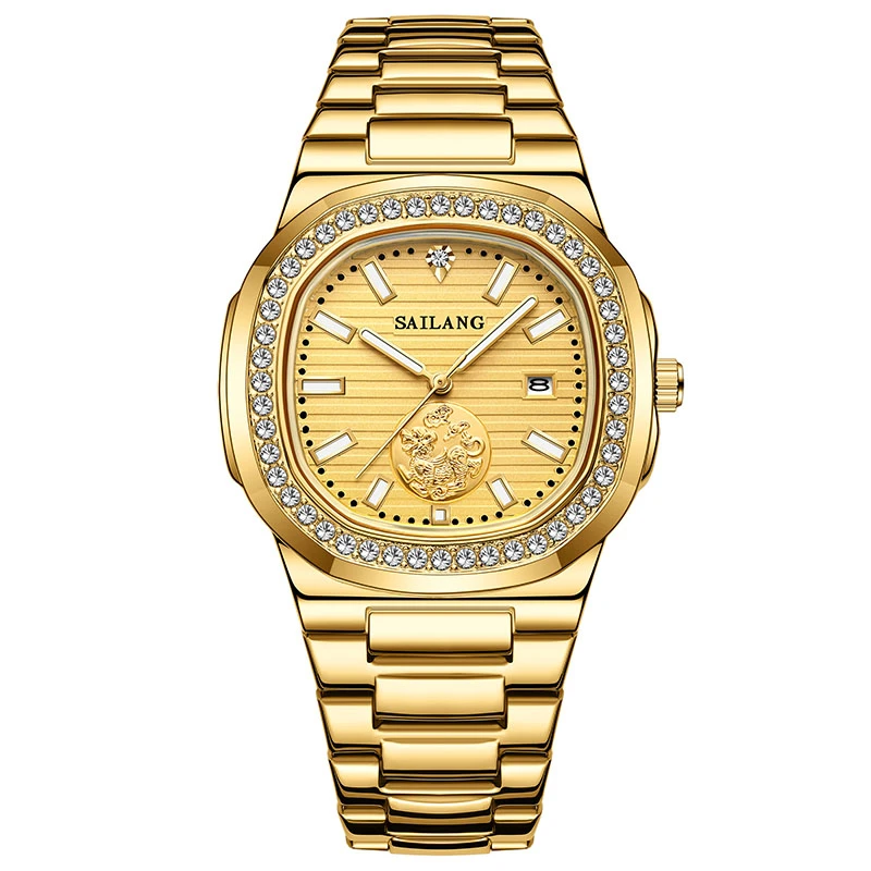 【商】SAILANG鹦鹉系列含金真钻背透自动飞轮男士腕表6602-02