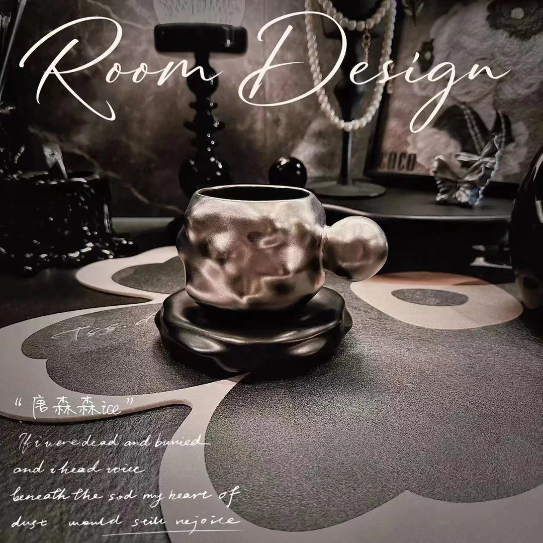 唐森森.300ml陶瓷釉下彩游动粒子咖啡杯碟下午茶马克杯家用摆件