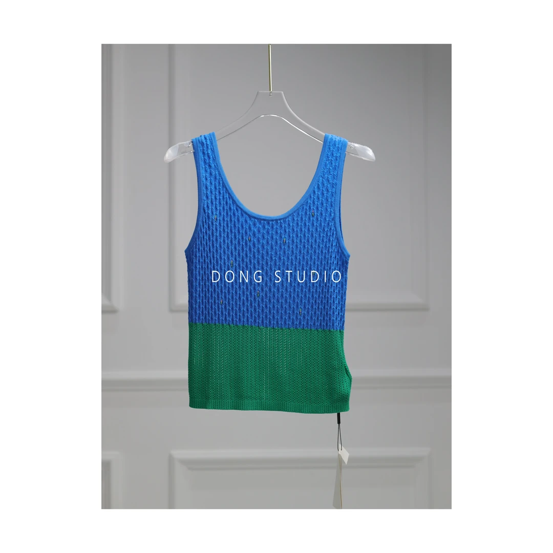 洋气大小姐穿搭珠撞色背心I3161