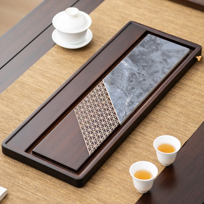 乌金石茶盘干泡台整块平板排水蓄水干泡盘大小号茶台竹长方形茶海