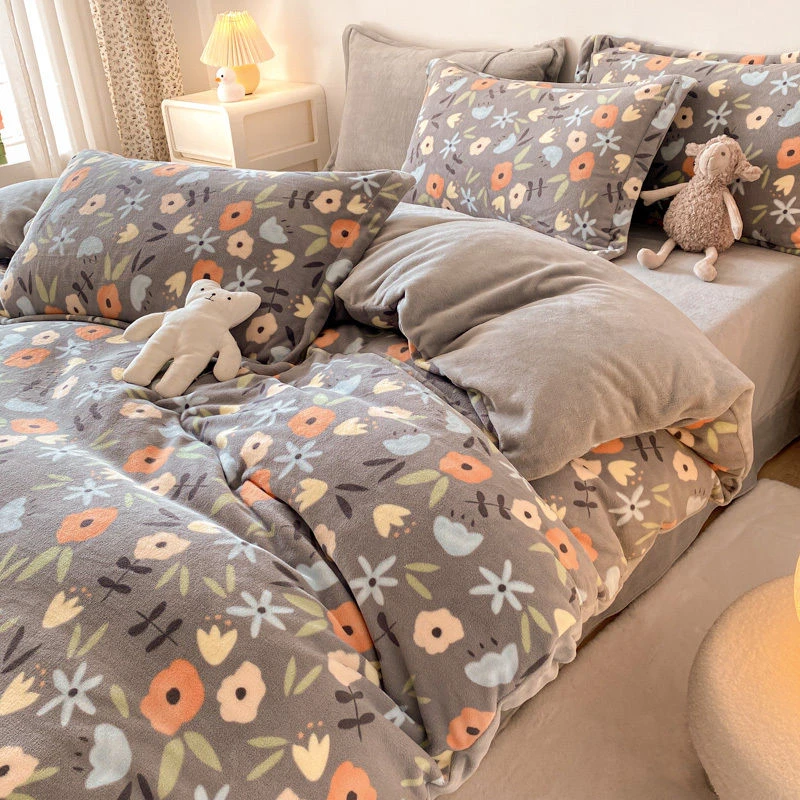 冬季床上用品四件套双面绒珊瑚绒加绒加厚被套牛奶绒床单床笠舒适